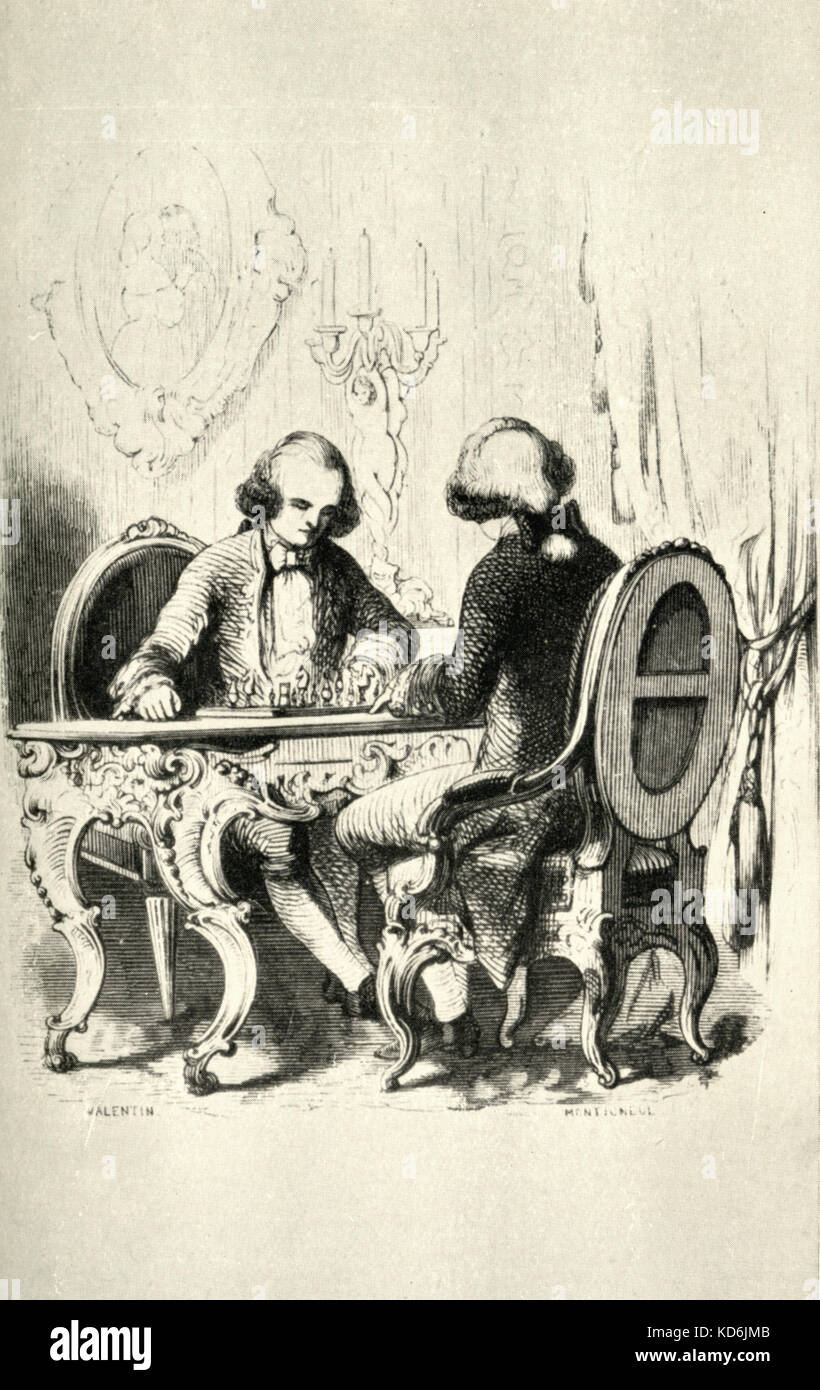 PHILIDOR, F.A.D. - Frontispage of 'L'Analyze des Echecs: contenant une nouvelle methode...' of two men playing chess.  Composer and chess player (1726-1795) Stock Photo