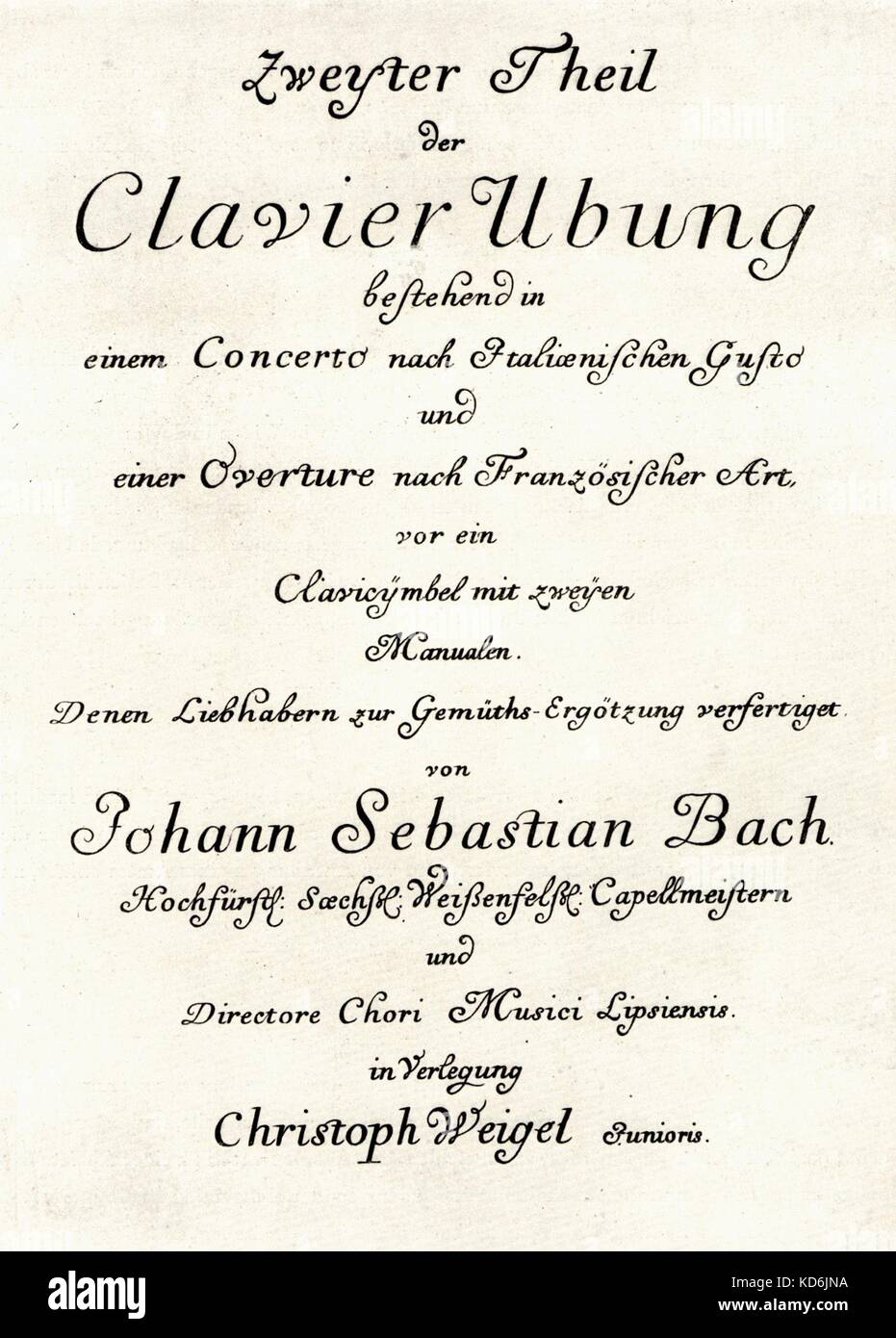 Title-page for second volume of Clavier Ubung. Consists of the Italian  concerto and the partita ('