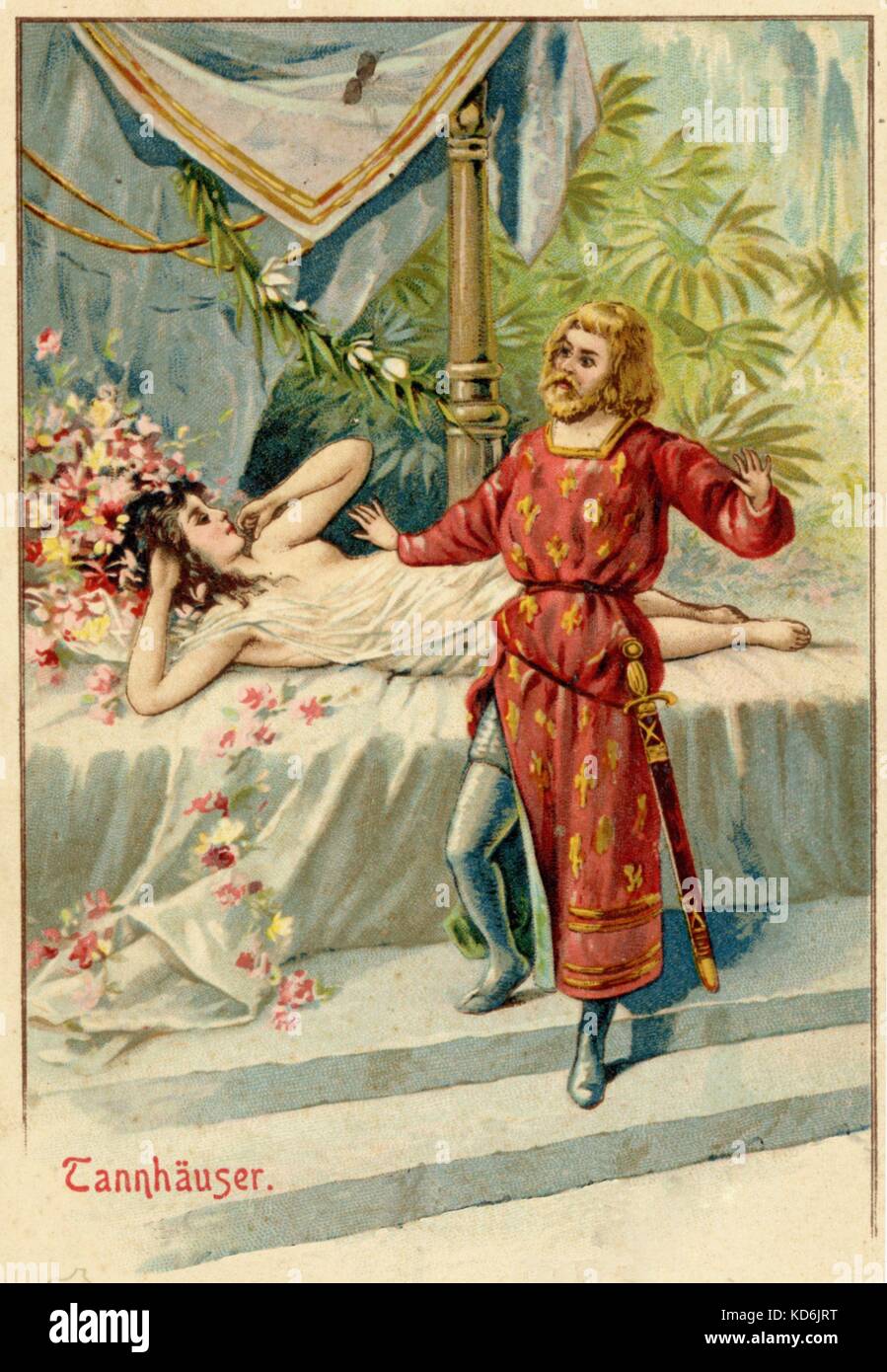 Wagner's opera 'Tannhäuser'.  Tannhäuser admires Venus reclining on her bed.  Postcard. German composer & author, 1813-1883. Stock Photo