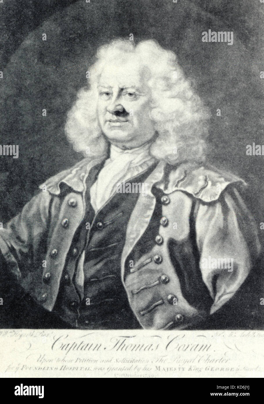 Thomas Coram, philanthropic sea captain who took a leading part in the foundation of the Foundling Hospital, 1688-1751.  Painting by McArdell after Hogarth. Stock Photo