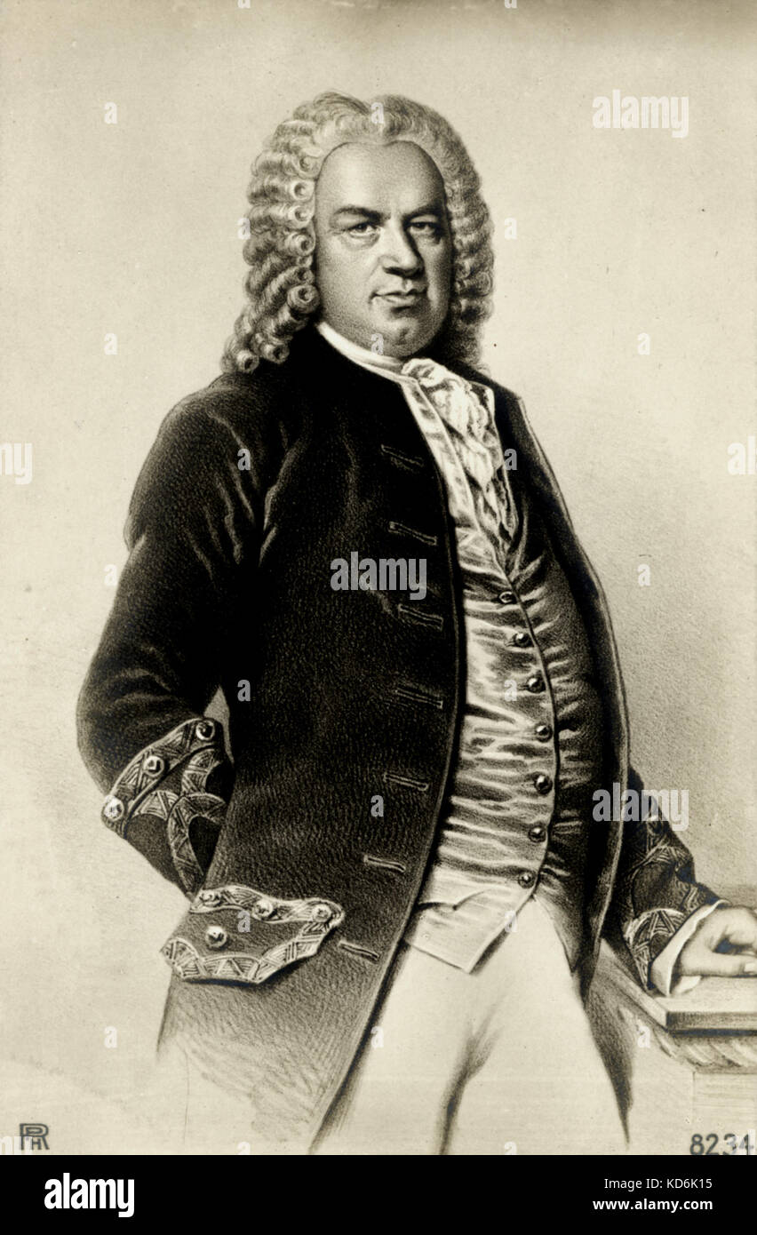 Johann Sebastian Bach Drawing on postcard. Stock Photo