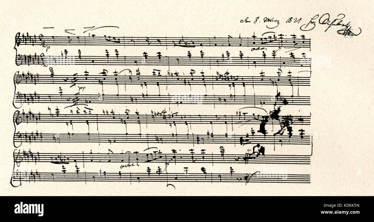 Franz Schubert's handwritten manuscript score for a Waltz.  Signed and dated 1821 Austrian composer, 1797-1828.  Franz Schubert. Stock Photo