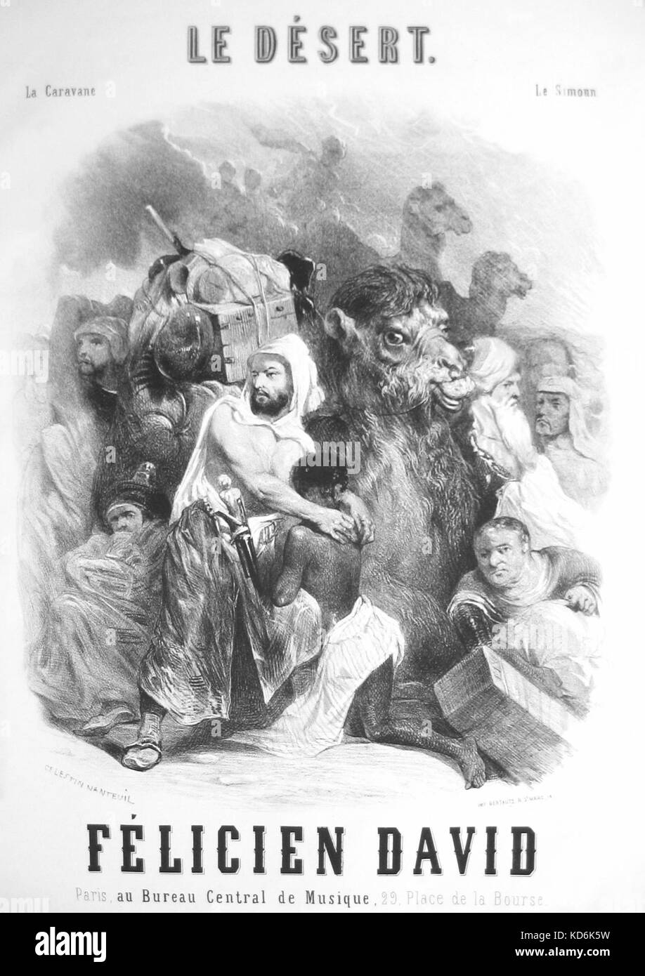 Félicien David score cover for Le Désert  - composed music for poem by MA Colim.  Drawing on score cover by C. Nanteuil. Published Mayence, B.Schott. French composer 1810-1876 Stock Photo