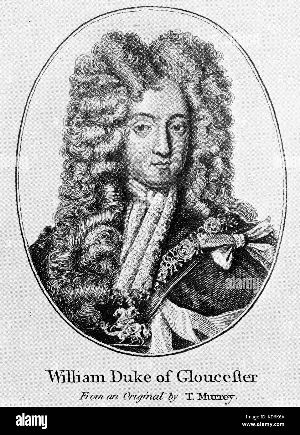 William Duke of Gloucester (1689-1700) from an original by T. Murrey.  Signed by William. Purcell connection. Stock Photo