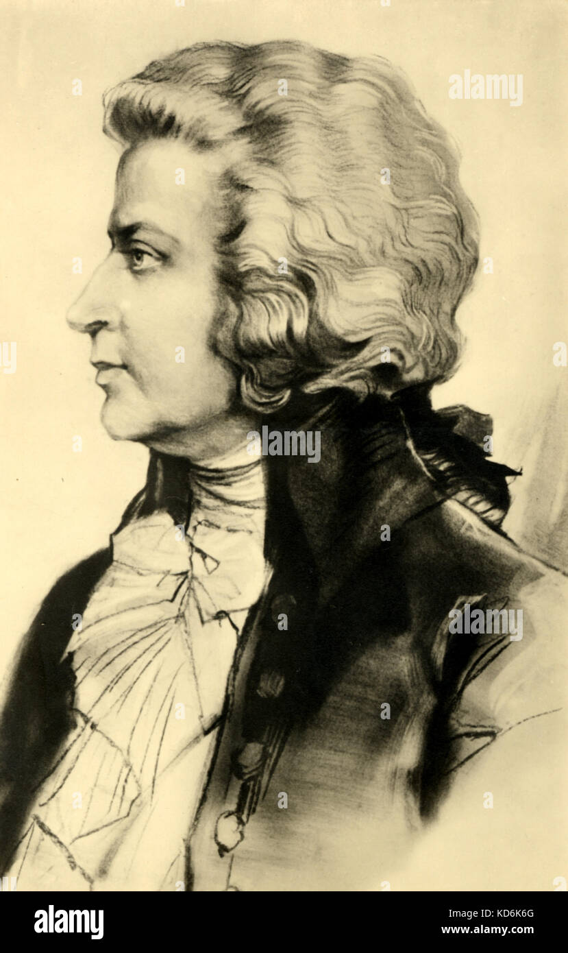 Wolfgang Amadeus Mozart  - profile portrait Austrian composer, 1756-1791. Drawing. Artist unknown Stock Photo