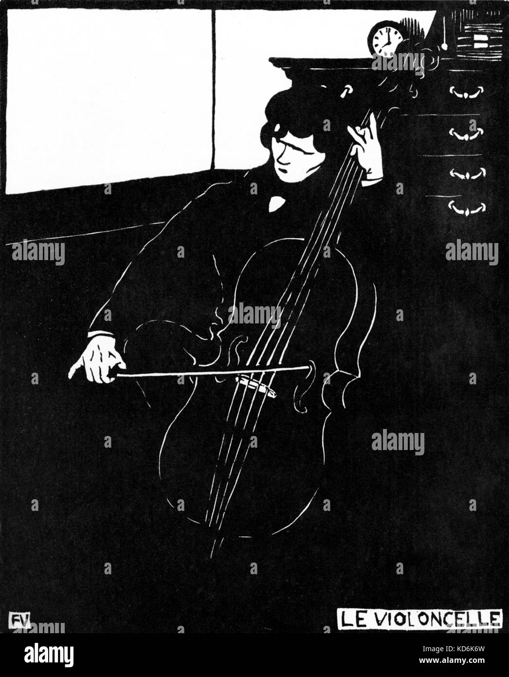Le Violoncelle', woodcut by Félix Vallotton (Swiss-French painter,  1865-1925). Man playing the cello. Cellist Stock Photo - Alamy