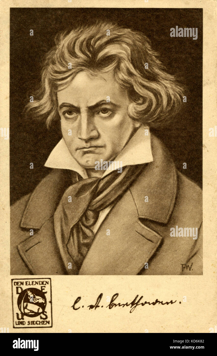 Ludwig van Beethoven portrait with signature German composer, 1770-1827 early 20th  century postcard Stock Photo