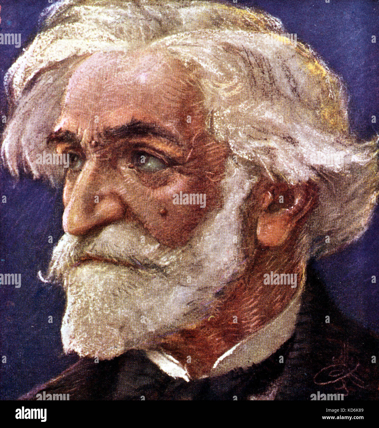 Giuseppe Verdi Portrait on postcard.  Italian composer (1813-1901) Postcard Stock Photo