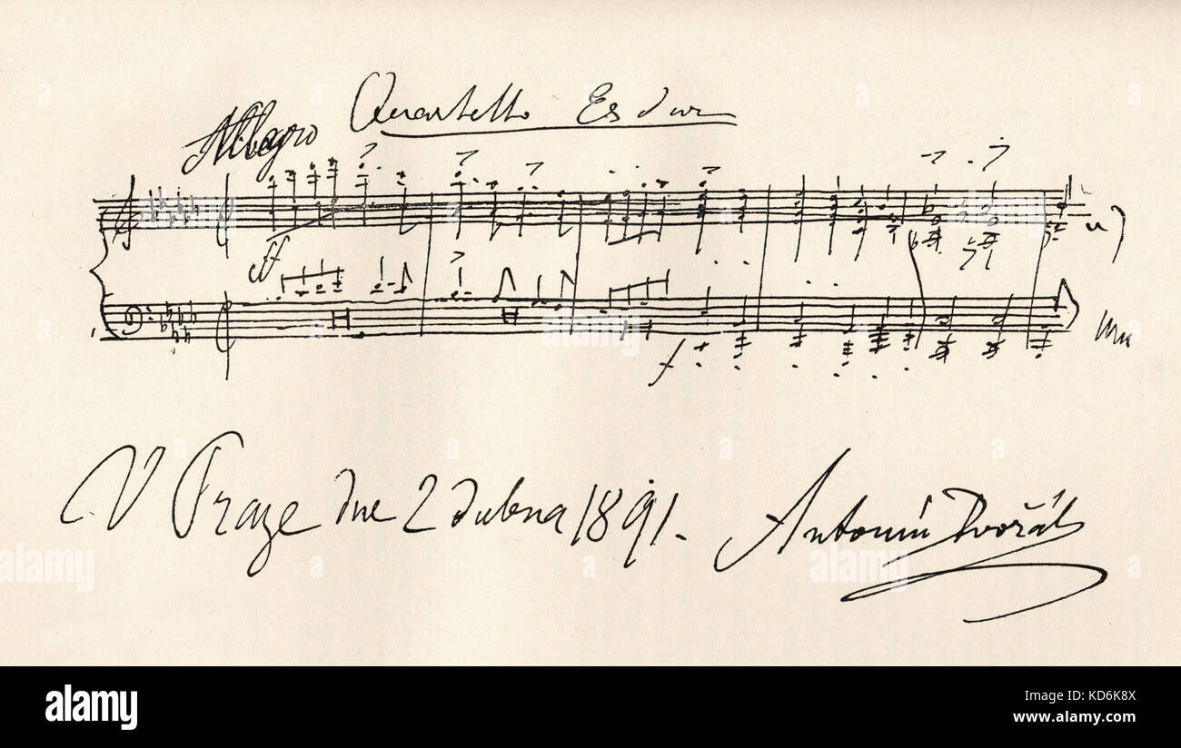Antonin Dvorak's musical signature in 1891 Czech composer (1841-1904) Stock Photo