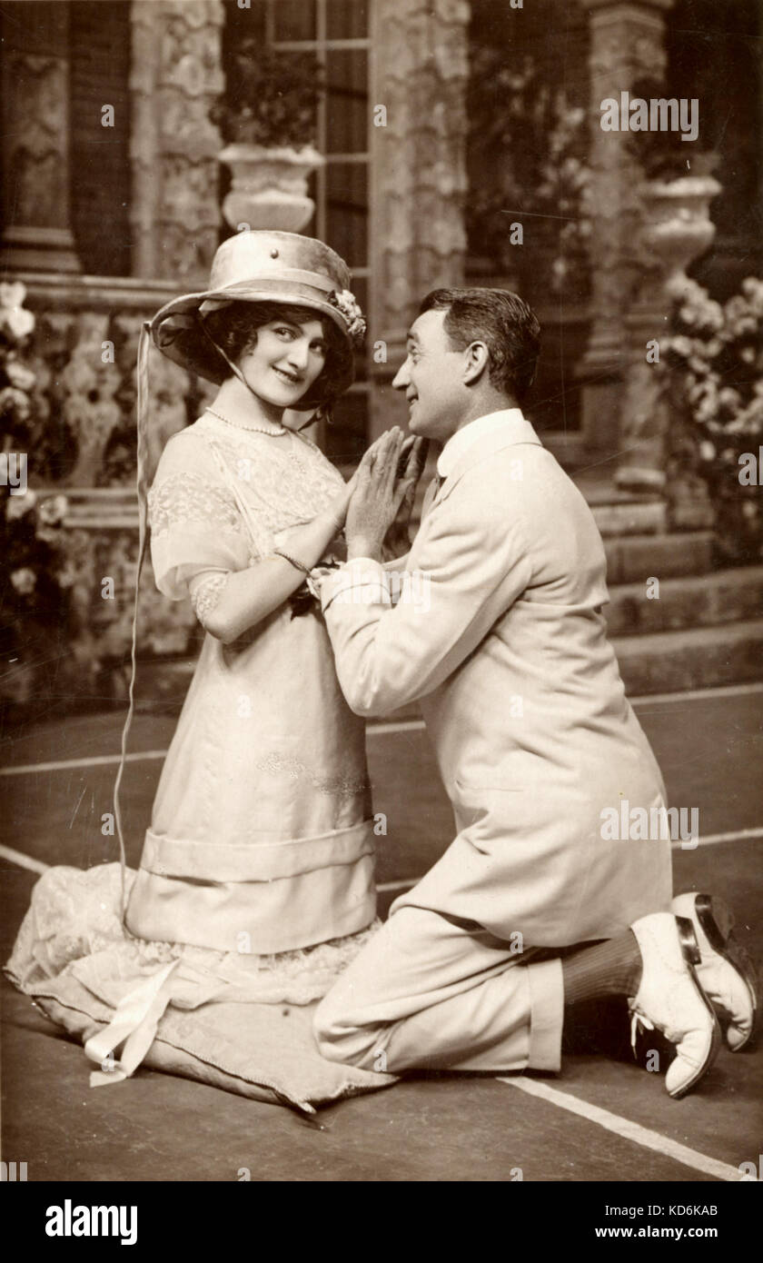 Lily Elsie as 'Alice' and Joseph Coyne as 'Harry Q Conder' in 'The Dollar Princess', musical play with music by Leo Fall.  Elsie, British actress and singer, 8th April 1886-16th December 1962.  Coyne, American actor, singer and dancer, b.27th March 1867-17th February 1941.  Fall,  Austrian composer and conductor, 2nd February 1873-16th September 1925. Rotary Photo Stock Photo