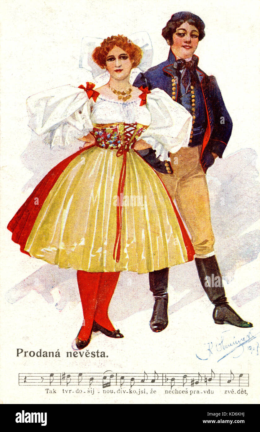 Czech couple in folk costume. Opening bars of Prodana nevesta from ...