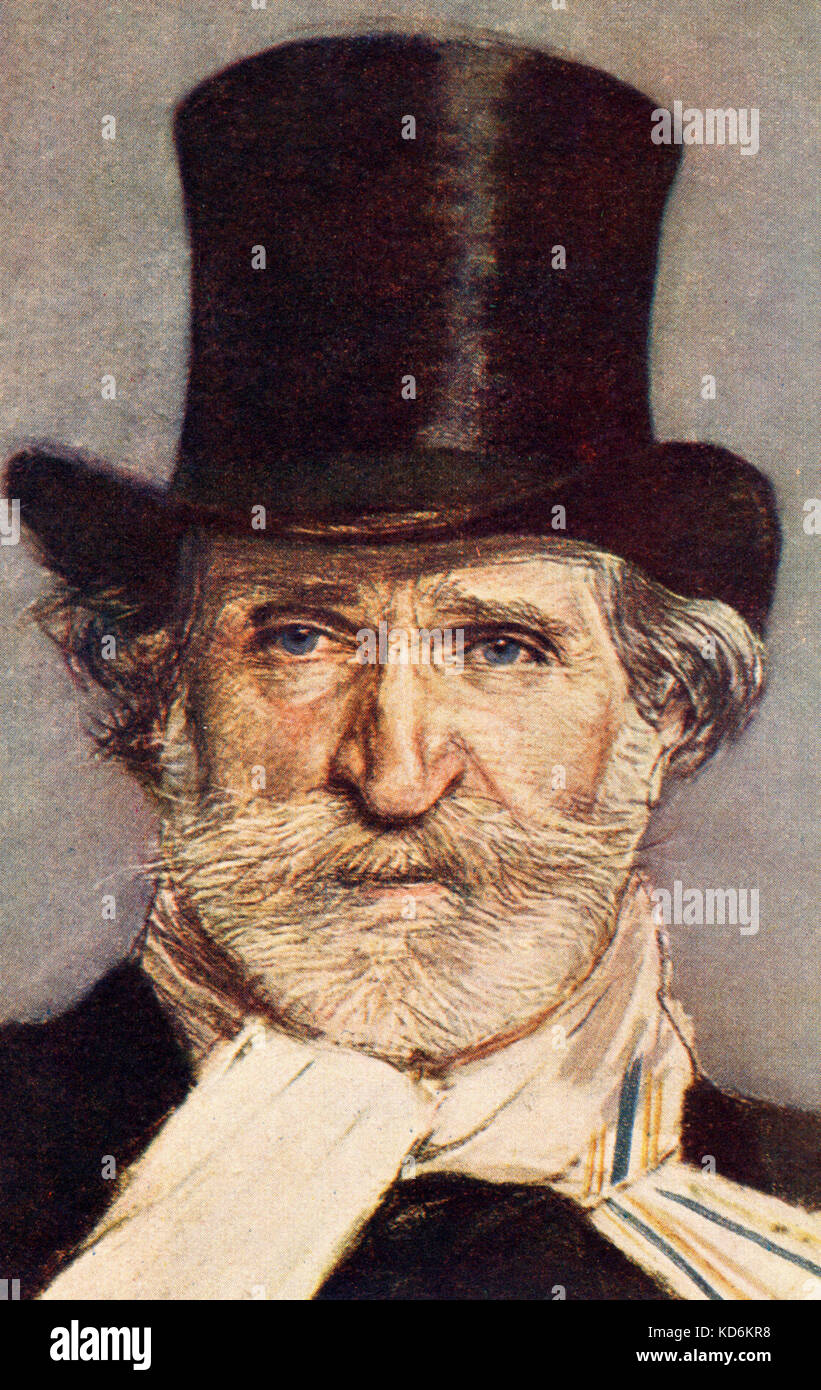 Giuseppe Verdi on 9 April 1886, with top hat and white scarf.  Pastel portrait drawing by Boldini in 1886, painting.  Italian composer (1813-1901).   One of famous portraits painted in Paris.  (artist dates 1842-1931) Stock Photo