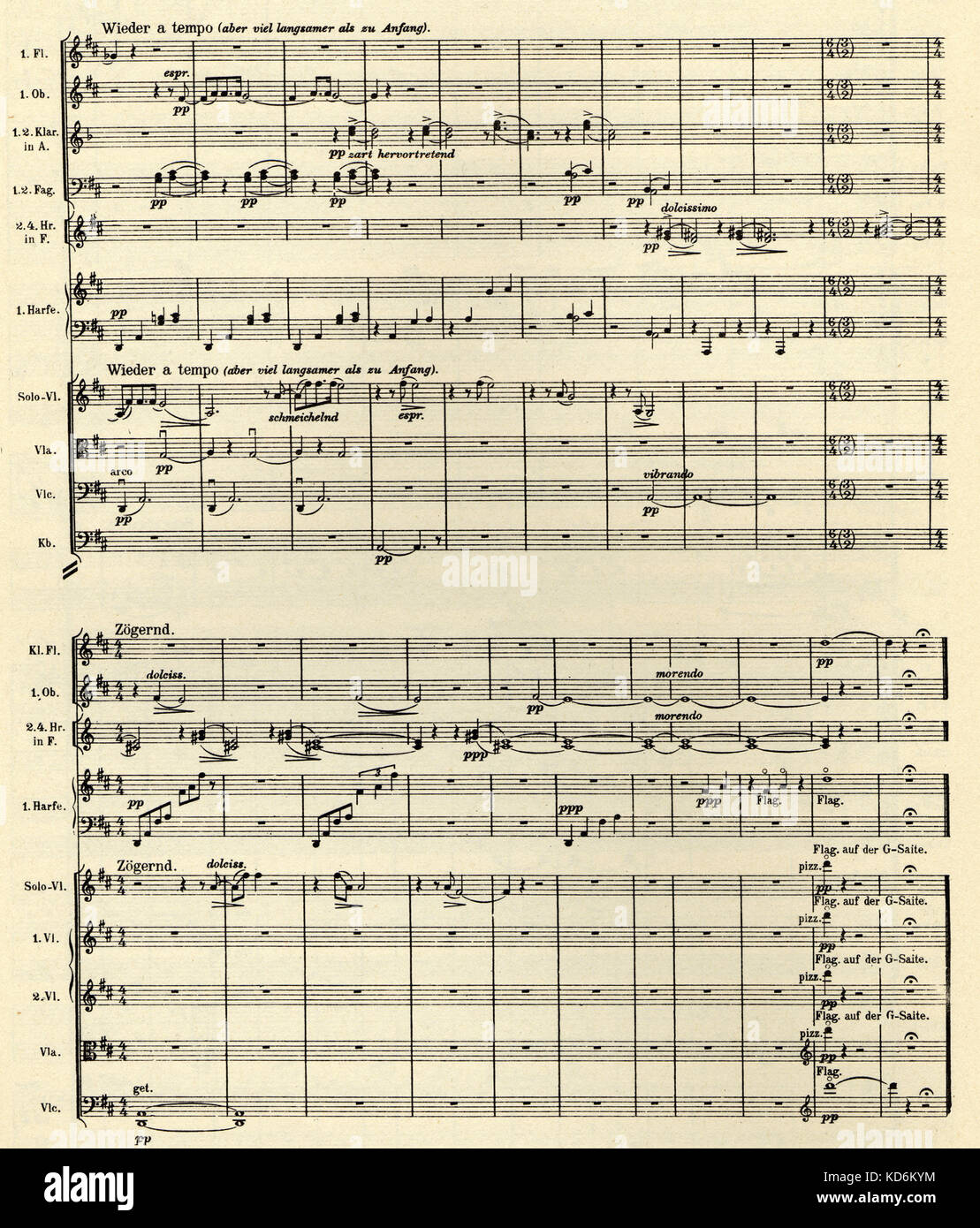 Gustav Mahler 9th Symphony, last page of first movement. Printed score, published by Universal Edition, 1912. No. 9, Ninth.   Austrian composer, 1860-1911. Stock Photo