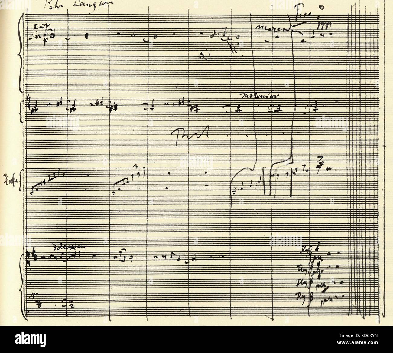 Gustav Mahler  's 9th Symphony score , last page of first movement. Handwritten score. No. 9, Ninth.   Austrian composer, 1860-1911. Stock Photo