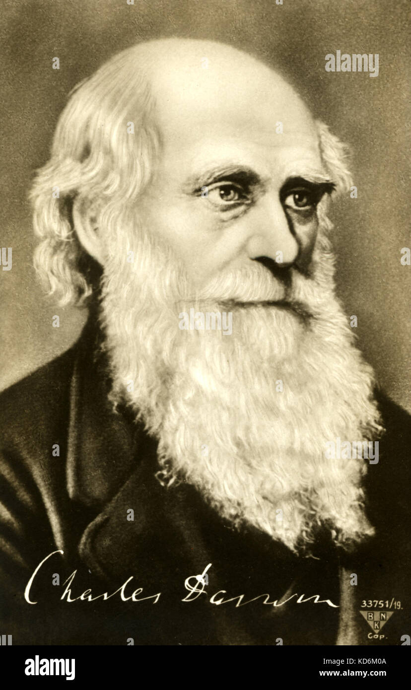 Charles Darwin - portrait with signature. British naturalist, 1809 - 1882. Personality postcard Stock Photo