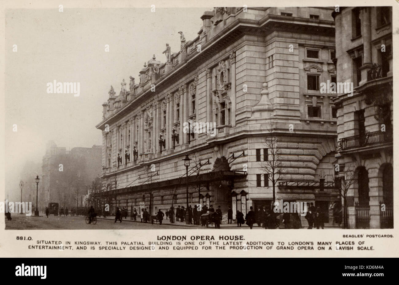London Opera House Exterior view in Kingsway.  Pre World War I postcard. Beagles postcard Stock Photo