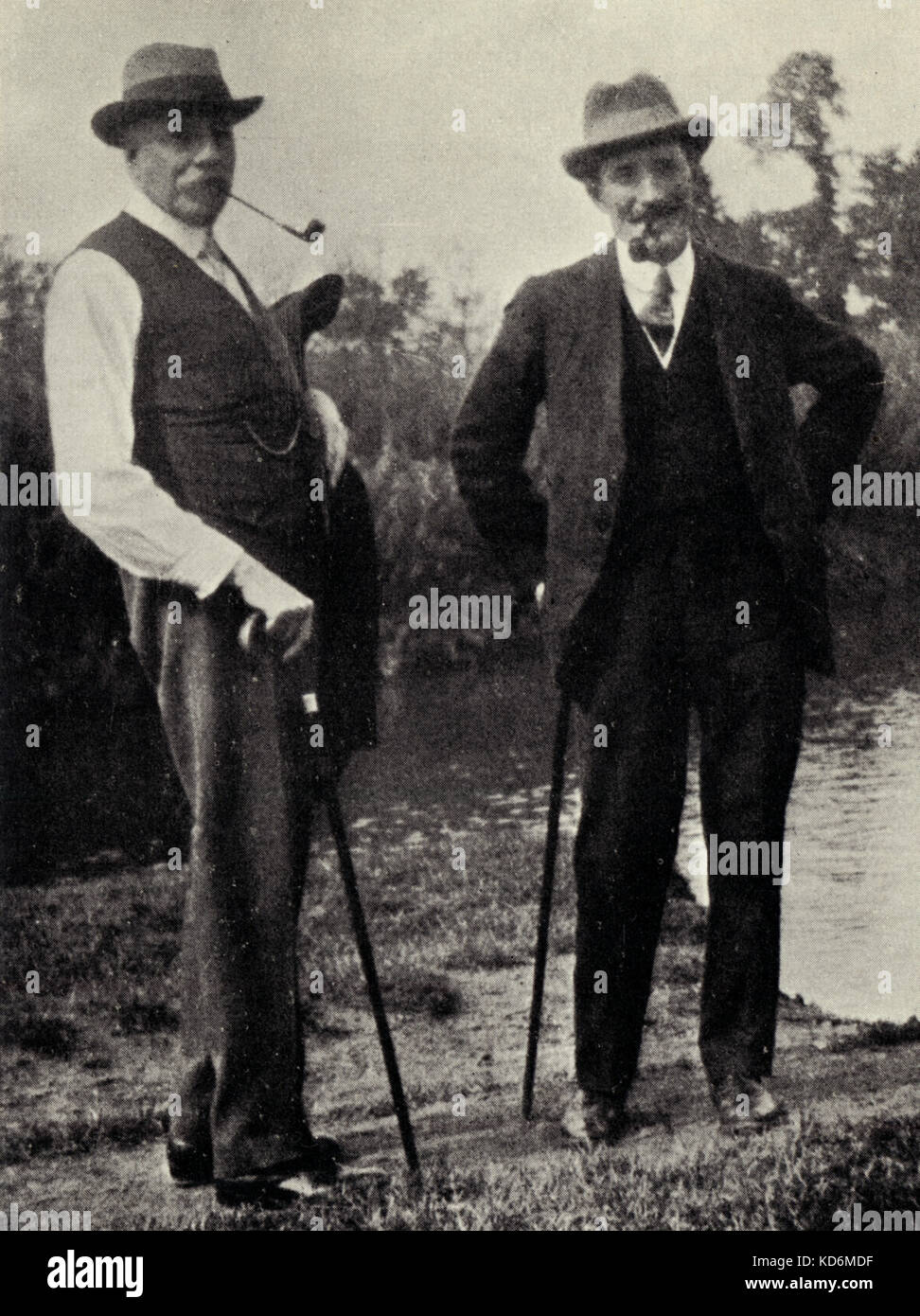 Edward Elgar with William H (Billy) Reed in 1924. Near the Severn .  Friend Stock Photo