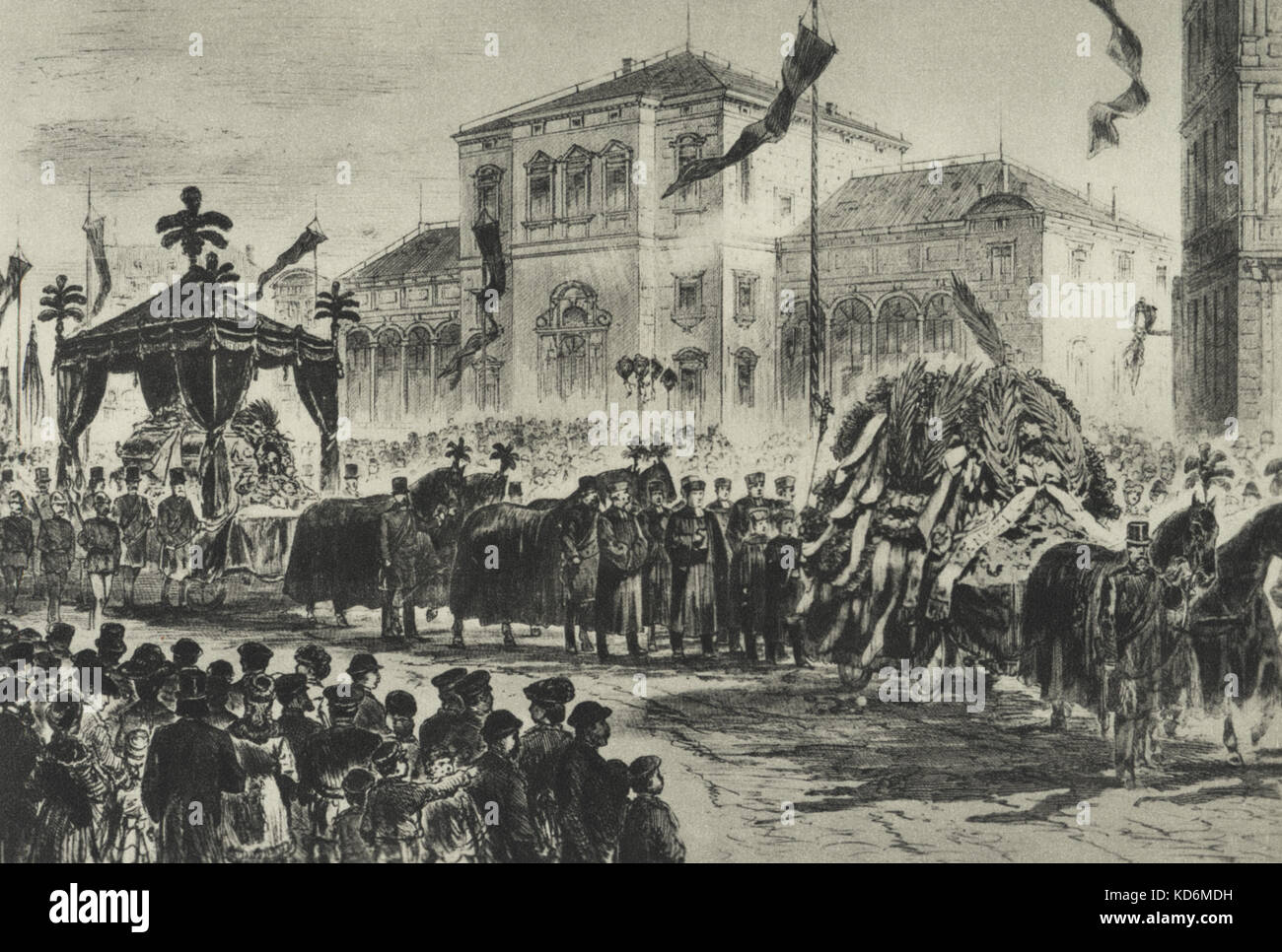 Richard Wagner 's funeral procession in Bayreuth, 1883, going past