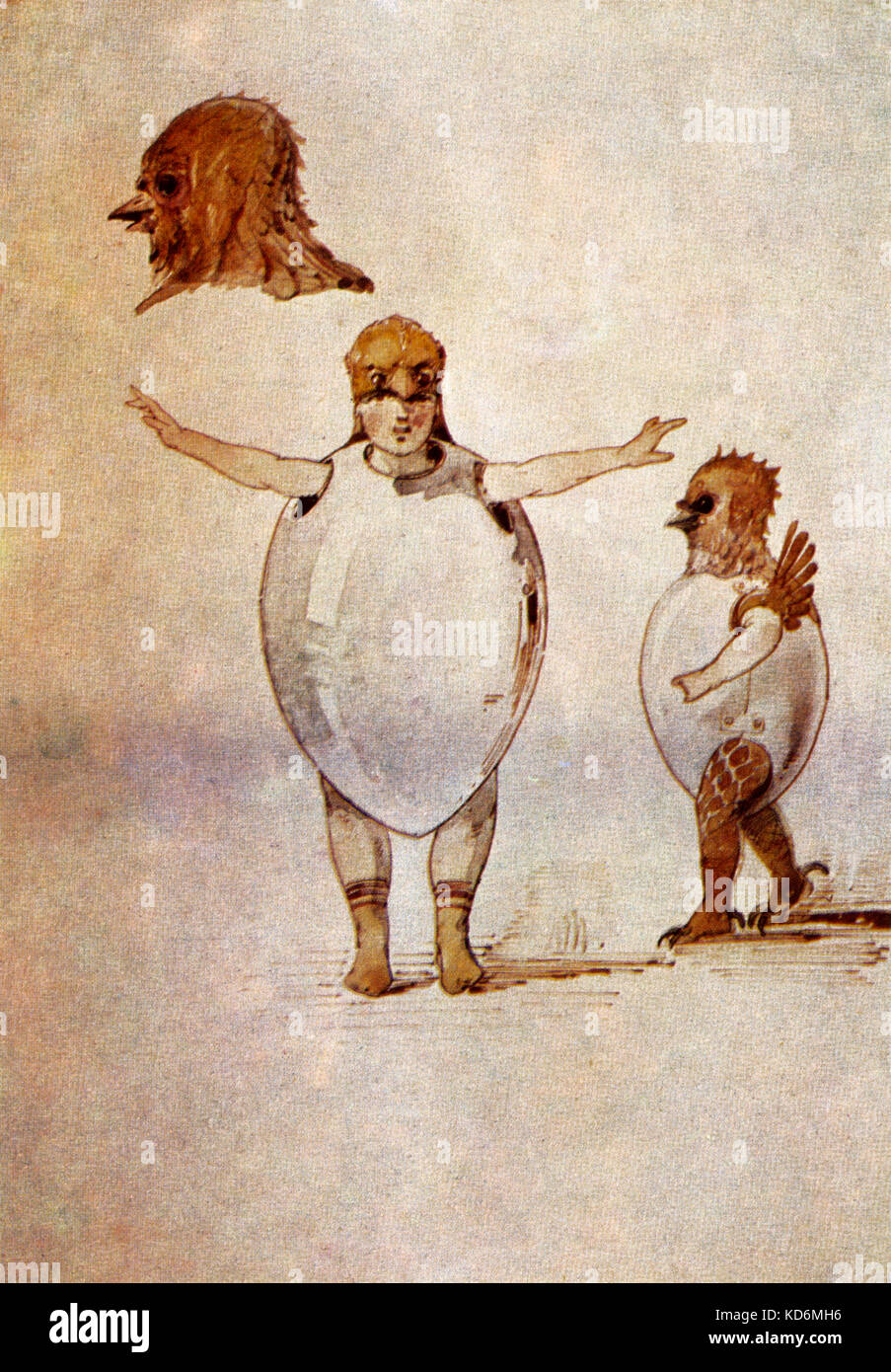 Victor Hartmann's  costume sketch for Ballet of Unhatched Chicks, Ballets des poussins dans leurs coques part of Mussorgsky 's composition Pictures at an Exhibition.  Inspired by memorial exhibition of his friend's work. Stock Photo