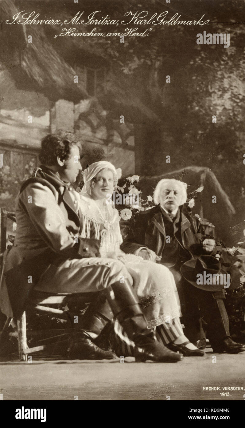 Karl Goldmark (right) with J. Schwarz and Maria Jeritza while appearing in his opera 'Heinchen am Herd'. Austro-Hungarian composer, 18th May 1830 - 2nd January 1915 Stock Photo