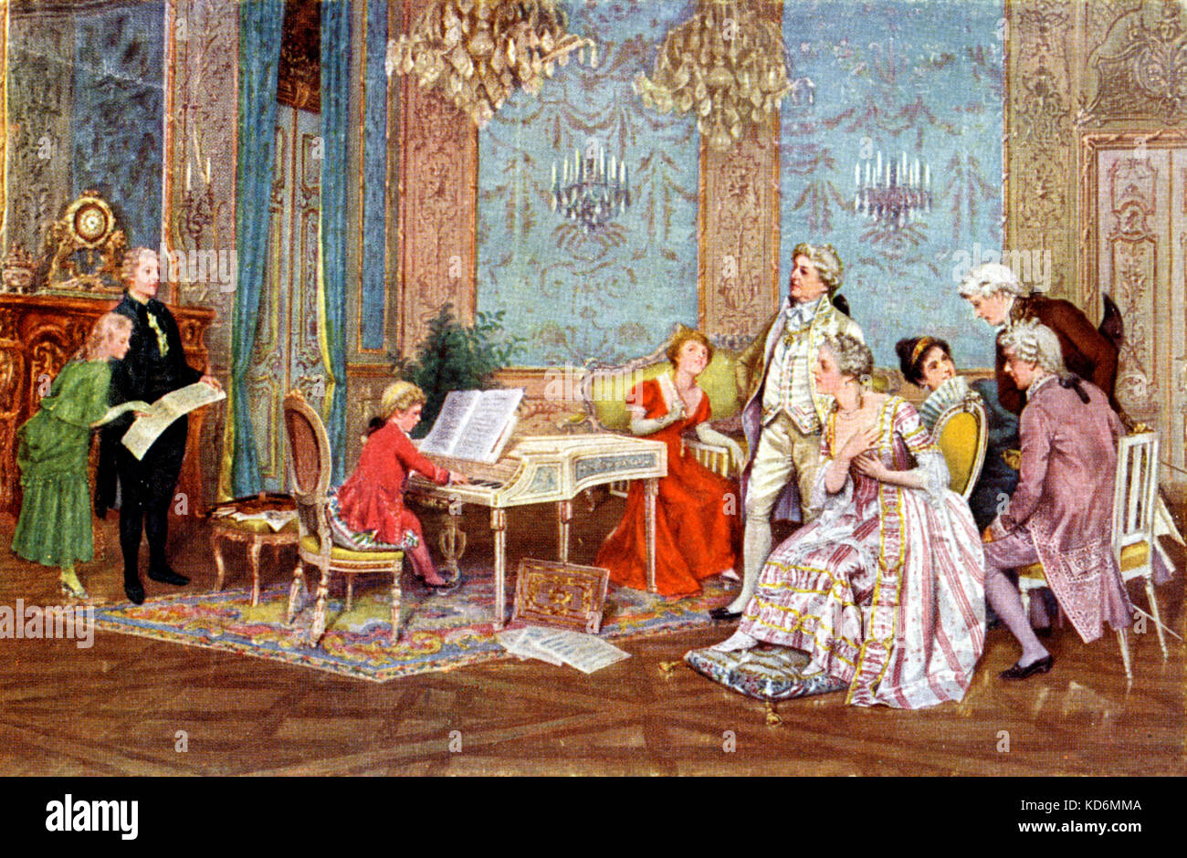 Wolfgang Amadeus Mozart as a child playing the at the Kaiserhof (Kaiser court) in Vienna, Austria Austrian composer, 27 January 1756 - 5 December 1791. Stock Photo