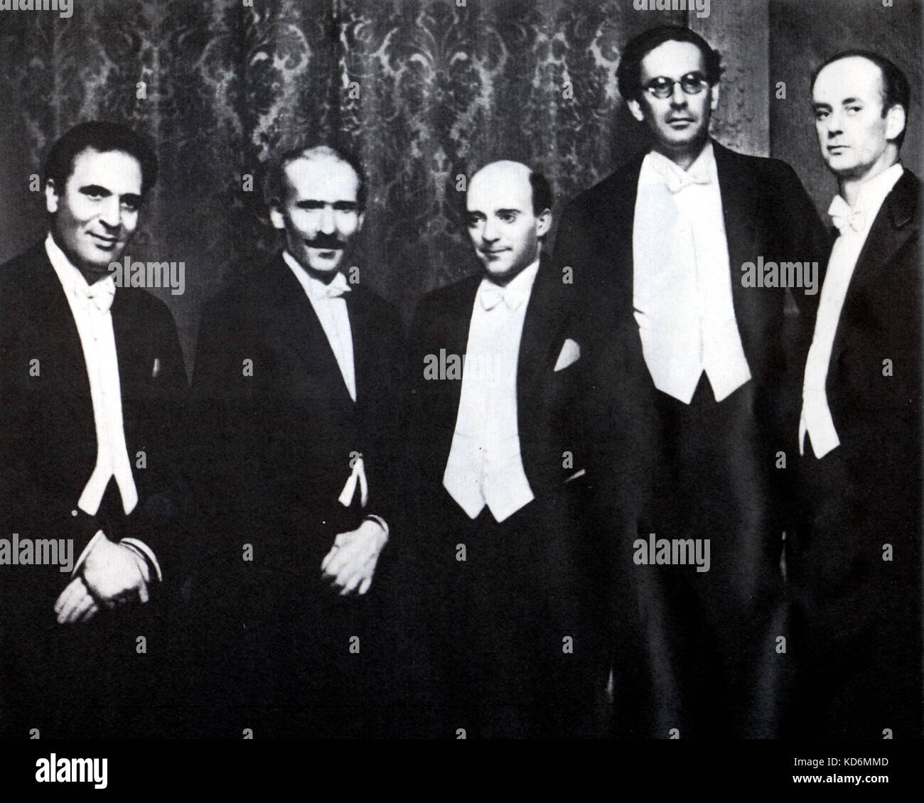 Composers '  gathering in Berlin 1930 with l to r - Bruno Walter, Arturo Toscanini, Erich Kleiber, Otto Klemperer, Wilhelm Furtwangler Stock Photo