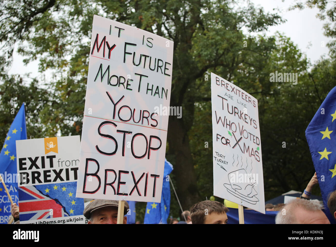 Crowd with stop Brexit banners at Manchester #StopBrexit demo Stock Photo