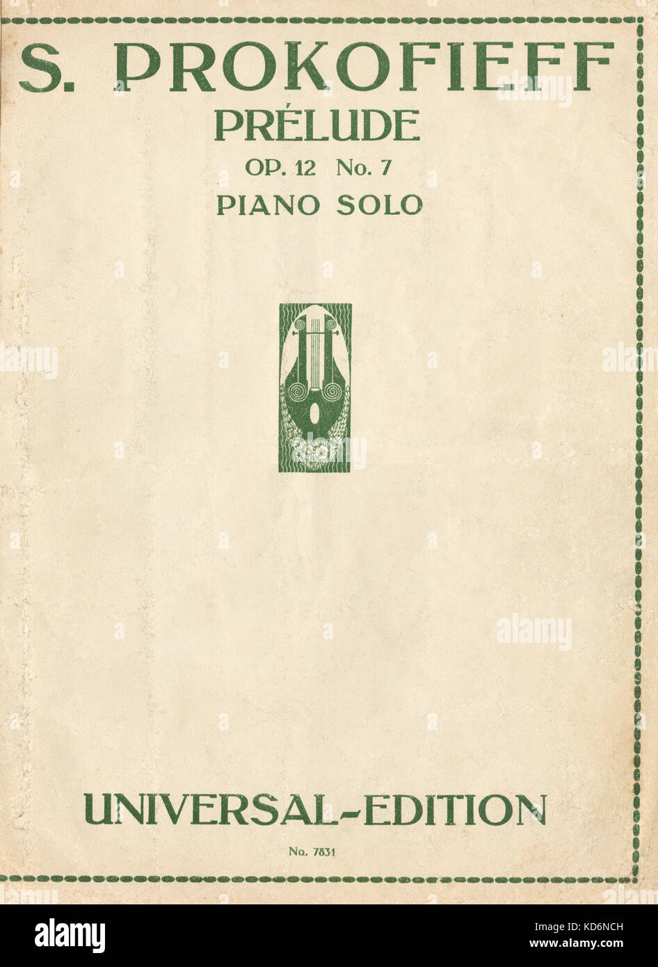 Sergei Prokofiev - Prélude, Opus 12, No 7, Piano solo. Score cover. Published by Universal Edition, Vienna 1932. Russian composer, 27 April 1891 - 5 March 1953. Stock Photo