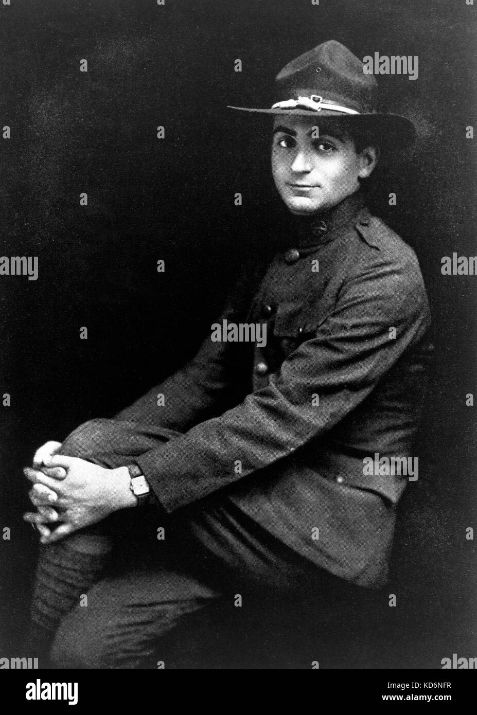 BERLIN, Irving - portrait.  As soldier during World War I. American composer and lyricist 11 May 1888 -22 September 1989. Caption reads 'Berlin as WWI doughboy c.1917-18'. Stock Photo