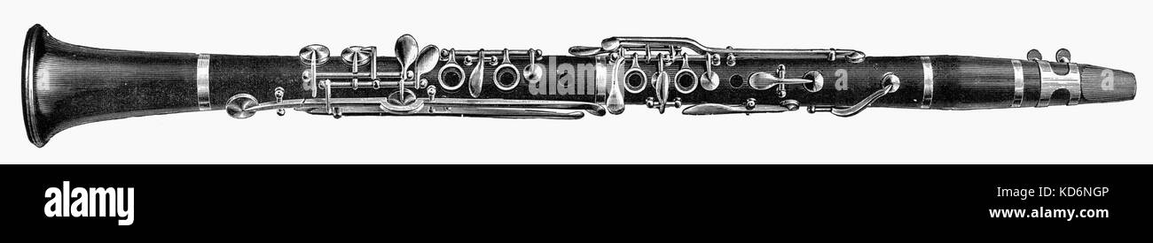 Clarinet, engraving. Stock Photo