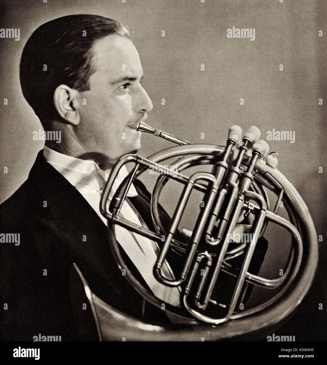 French horn - played by Aubrey Brain. British horn player, 1893 - 1955. Father of Dennis Brain. Stock Photo