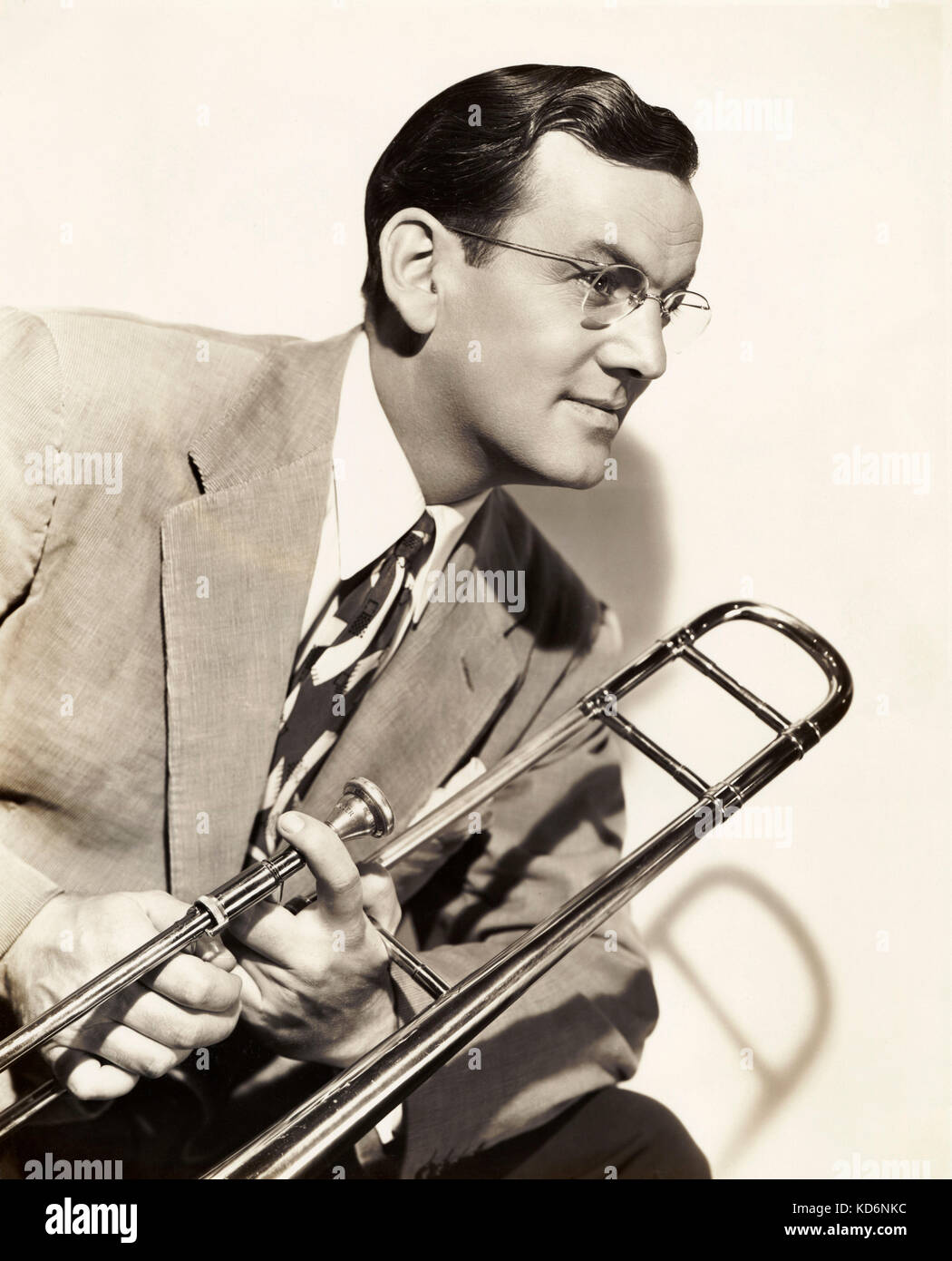 Glenn Miller - portrait with trumpet - American jazz musician and band leader in the Swing era  - 1 March 1904 - 15 December 1944 Stock Photo