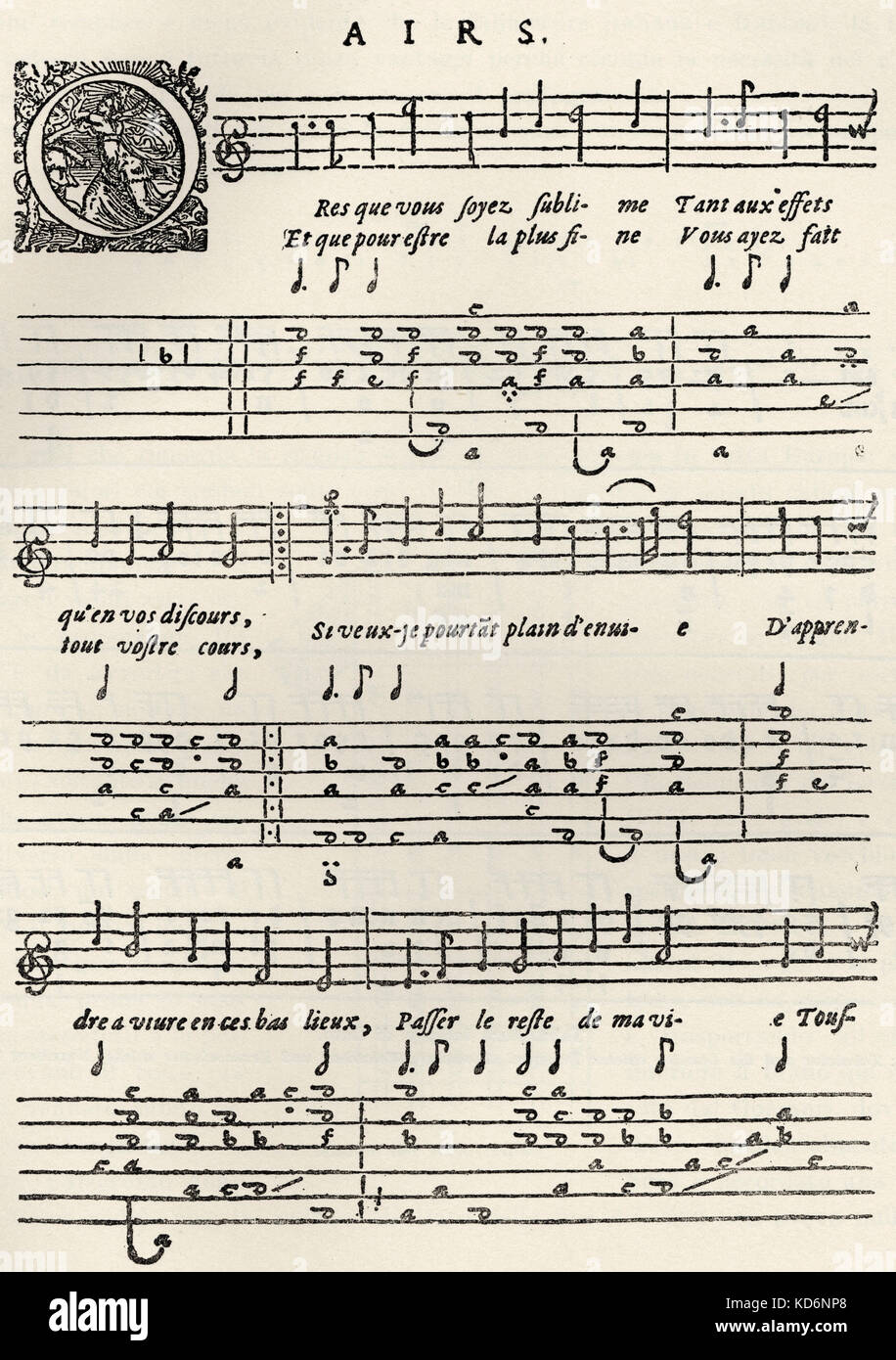 Lute score from 17th century, with French lyrics Stock Photo Alamy