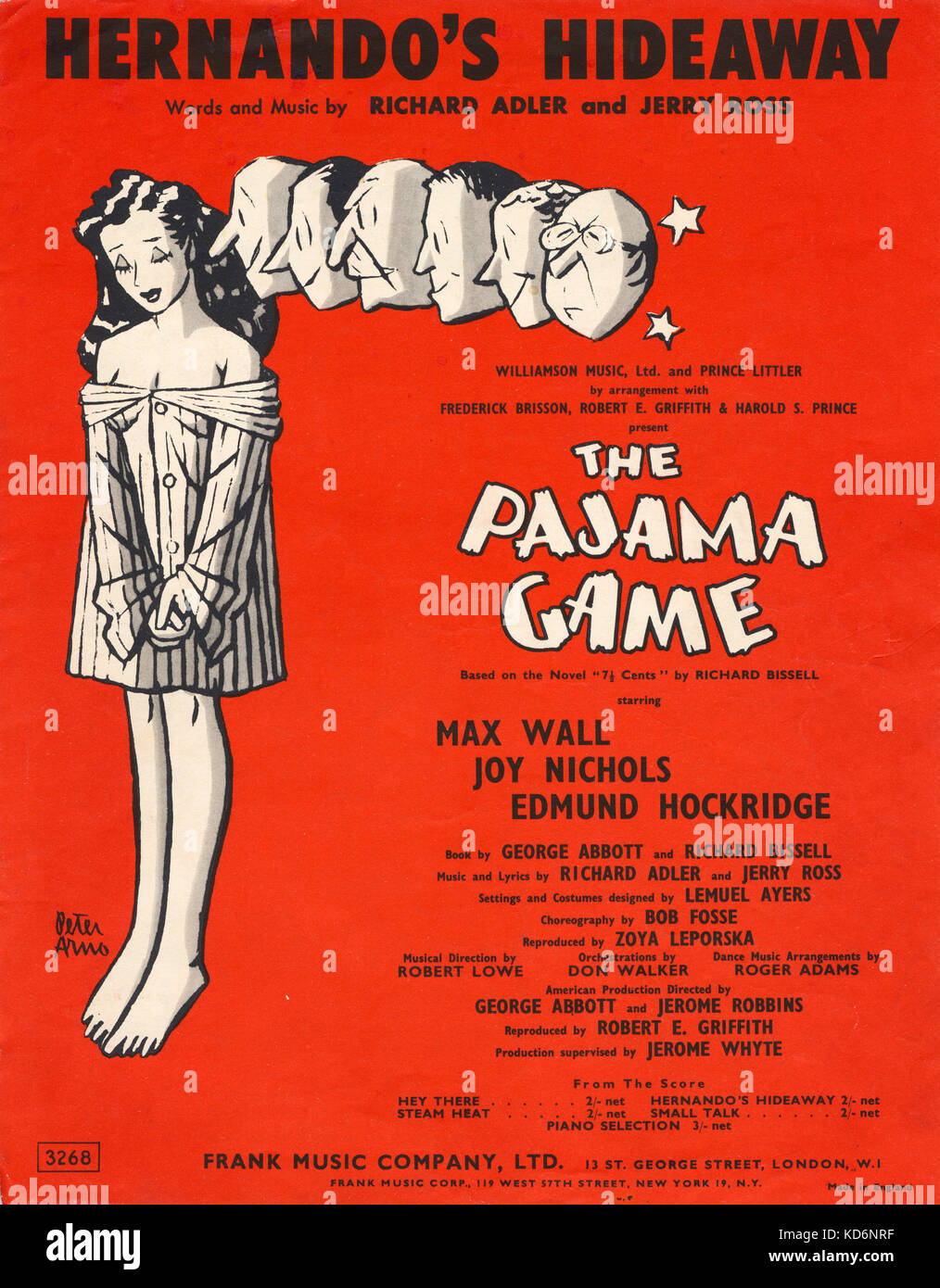 The Pajama Game,   music and lyrics by Richard Adler and Jerry Ross, choreography by Bob Fosse. Score cover of Hernando's Hideaway from the musical. Based on the novel  'Seven and a half cents'.   Published by Frank Music Company, London, 1954. Stock Photo