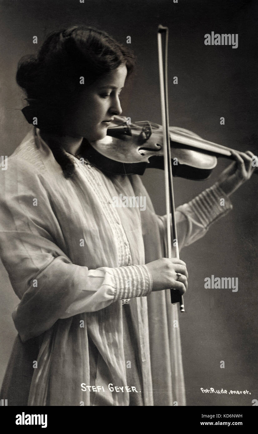 Stefi Geyer - portrait of the Swiss violinist playing the violin. 1888-1956.  Geyer was Béla Bartóks's muse and in 1907 he wrote a violin concerto for her,  which she never performed. Stock Photo