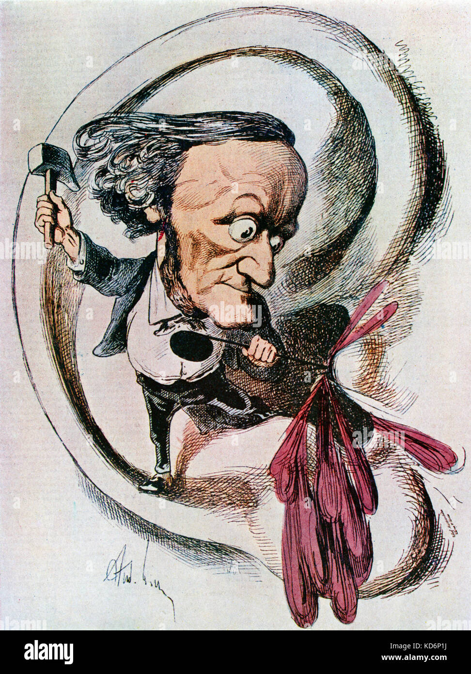Richard Wagner caricature by Andre Gill from L'Eclipse, April 1869.   German composer & author, 22 May 1813 - 13 February 1883. Stock Photo