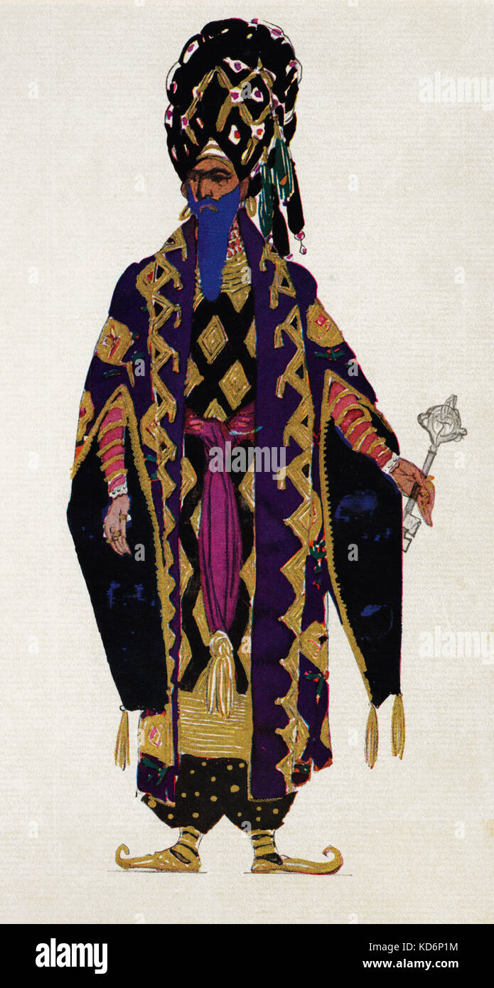 Costume for  La legende de Joseph, music by Richard Strauss, choreography by Fokine, costumes by Leon  Bakst (1866 -1924). Produced by Diaghilev 's Ballet Russe at Paris Opera 15 April 1914. Set in Venice. Die Josephslegende / Legend of Joseph . Ballet Russe, Ballets Russes Stock Photo