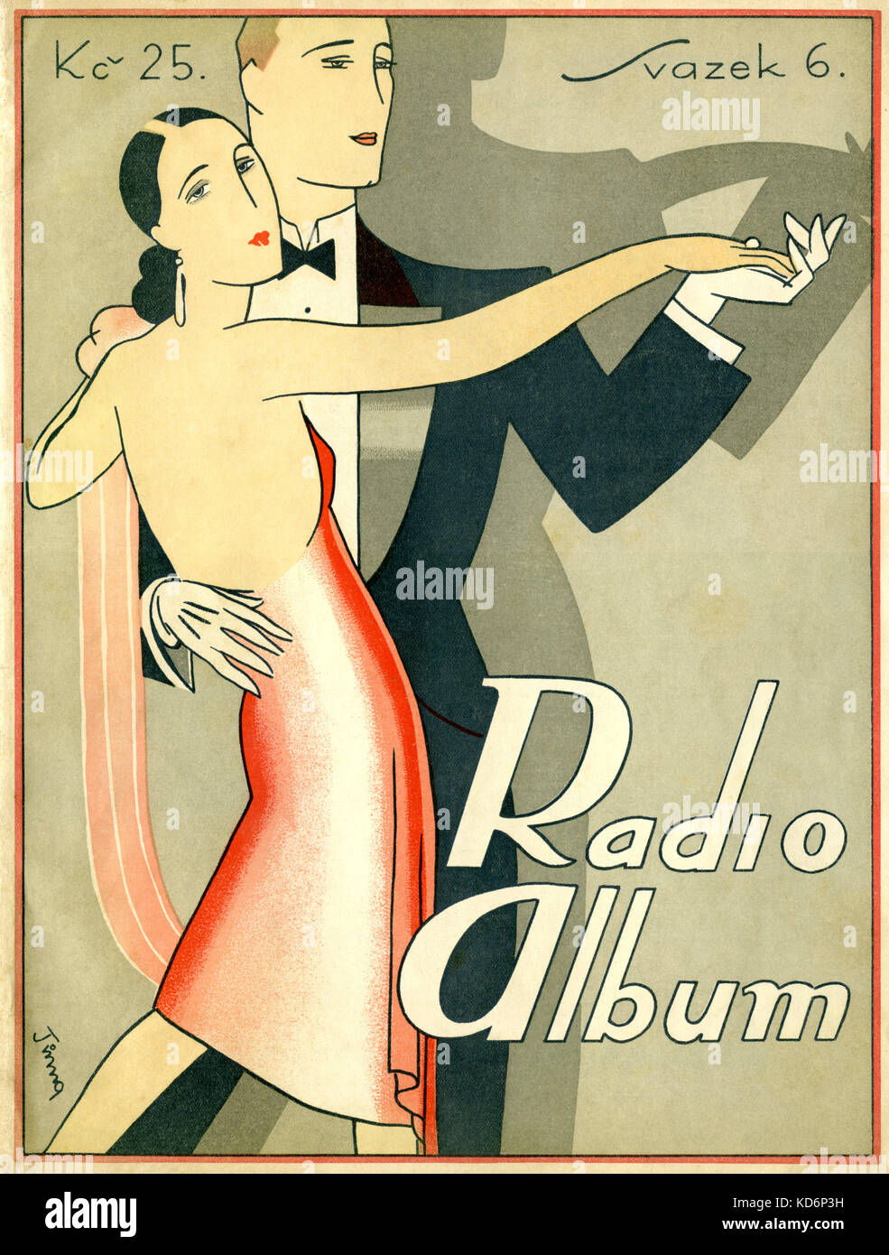 Radio Album  score cover for Czech versions of American dance tunes from 1925-1928. published  by Accord, Prague, c. 1929-1930. Low evening dress, concert dress. Artist not known. Stock Photo
