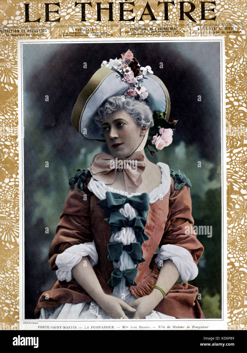 Jane Hading - portrait of the French soprano and actress  in the role of Madame Pompadour in the play 'La Pompadour' at the Porte-Saint-Martin theatre, France, c. 1901. Stock Photo