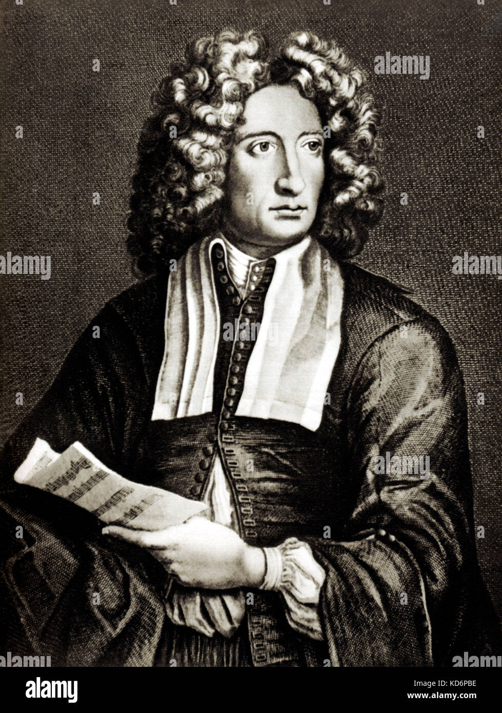 Arcangelo Corelli holding score by John Smith, after H. Howard. Italian composer & violinist.  1653-1713 Stock Photo