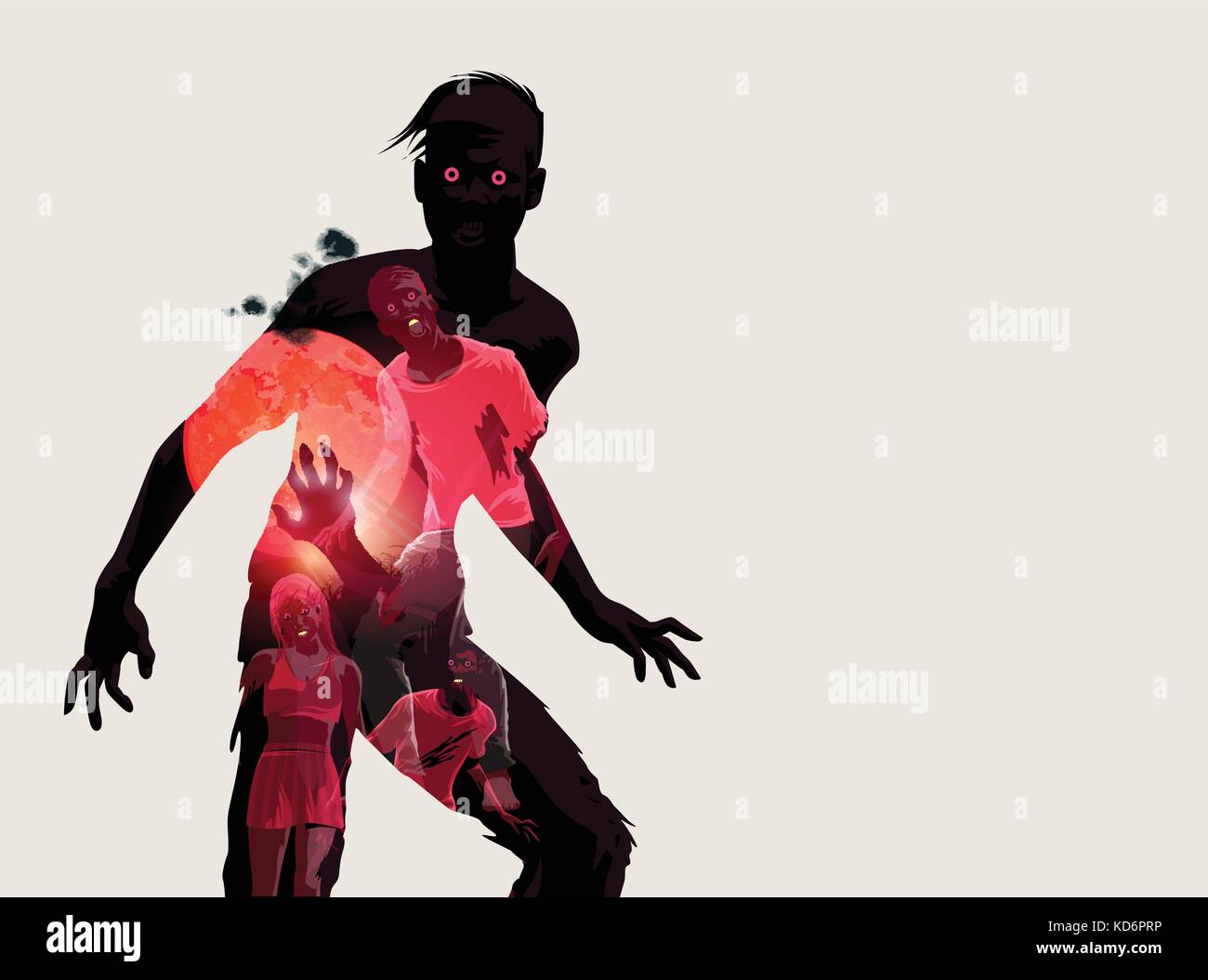 Fleshing eating dead zombie silhouette. Vector illustration Stock Vector