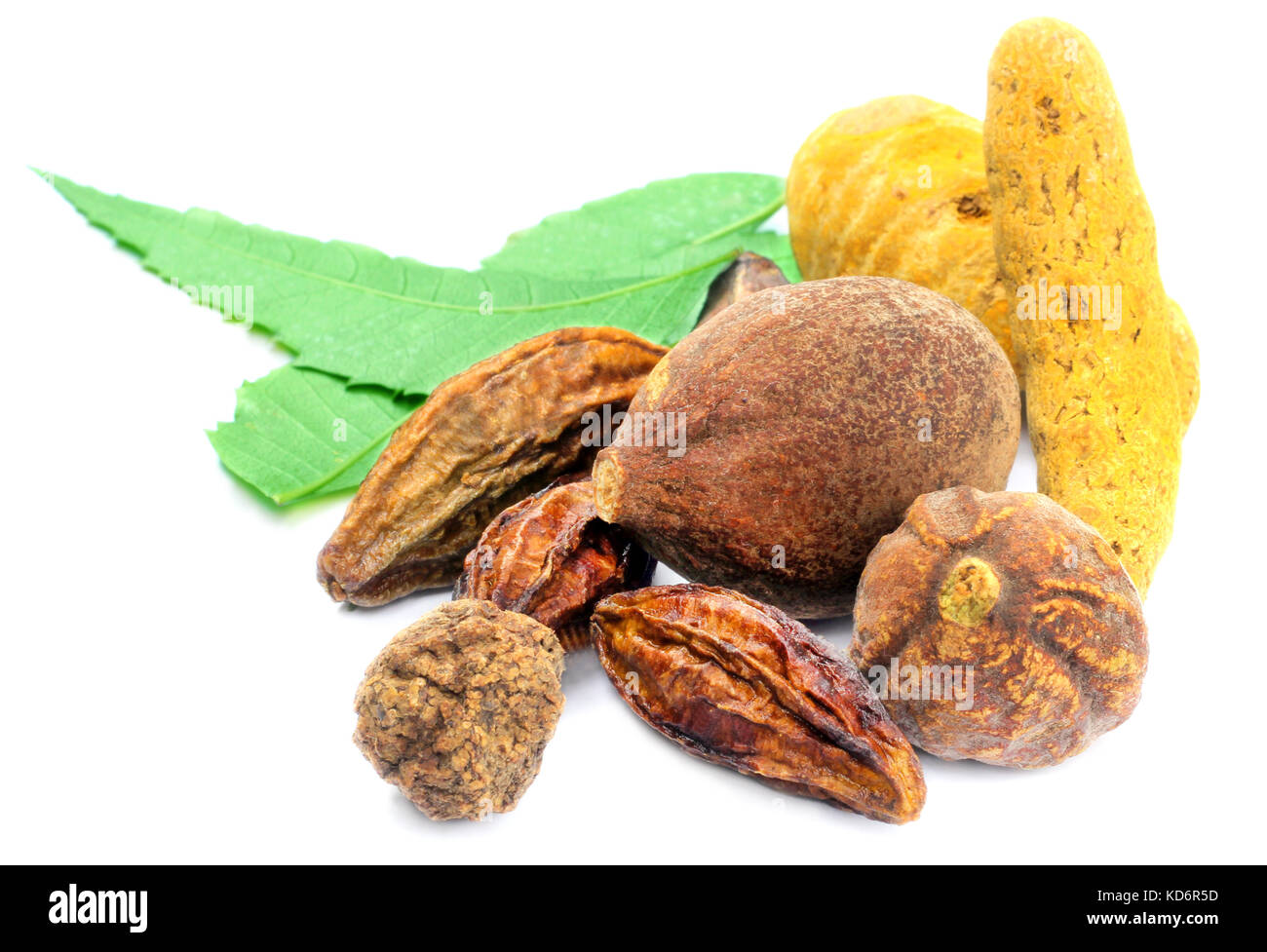 A combination of herbal foods on white background Stock Photo
