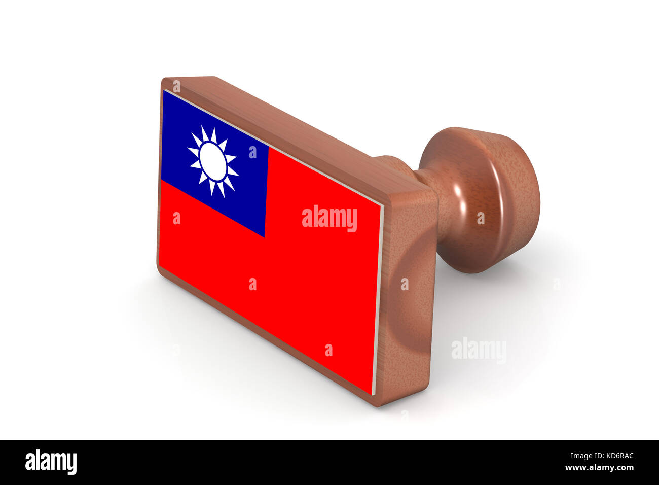Wooden stamp with Republic of China flag image with hi-res rendered artwork that could be used for any graphic design. Stock Photo