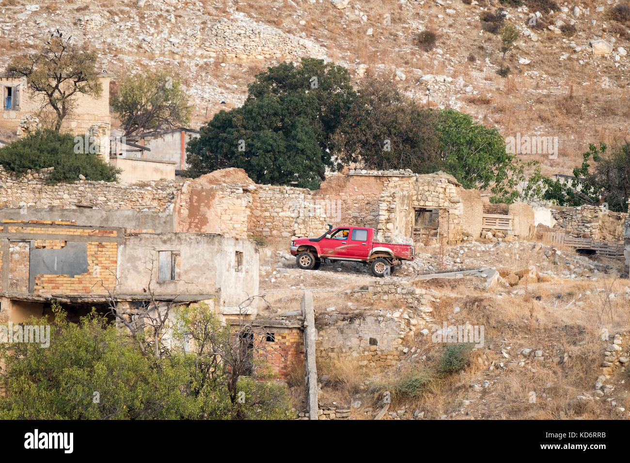 The former Turkish Cypriot village of Souskiou (Susuz) in the Diarizos Valley, Paphos region,  Cyprus. The village was abandoned in July 1974. Stock Photo