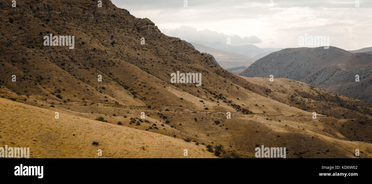 Panoramic view of the hills in Armenia wide screen horizontal Stock Photo