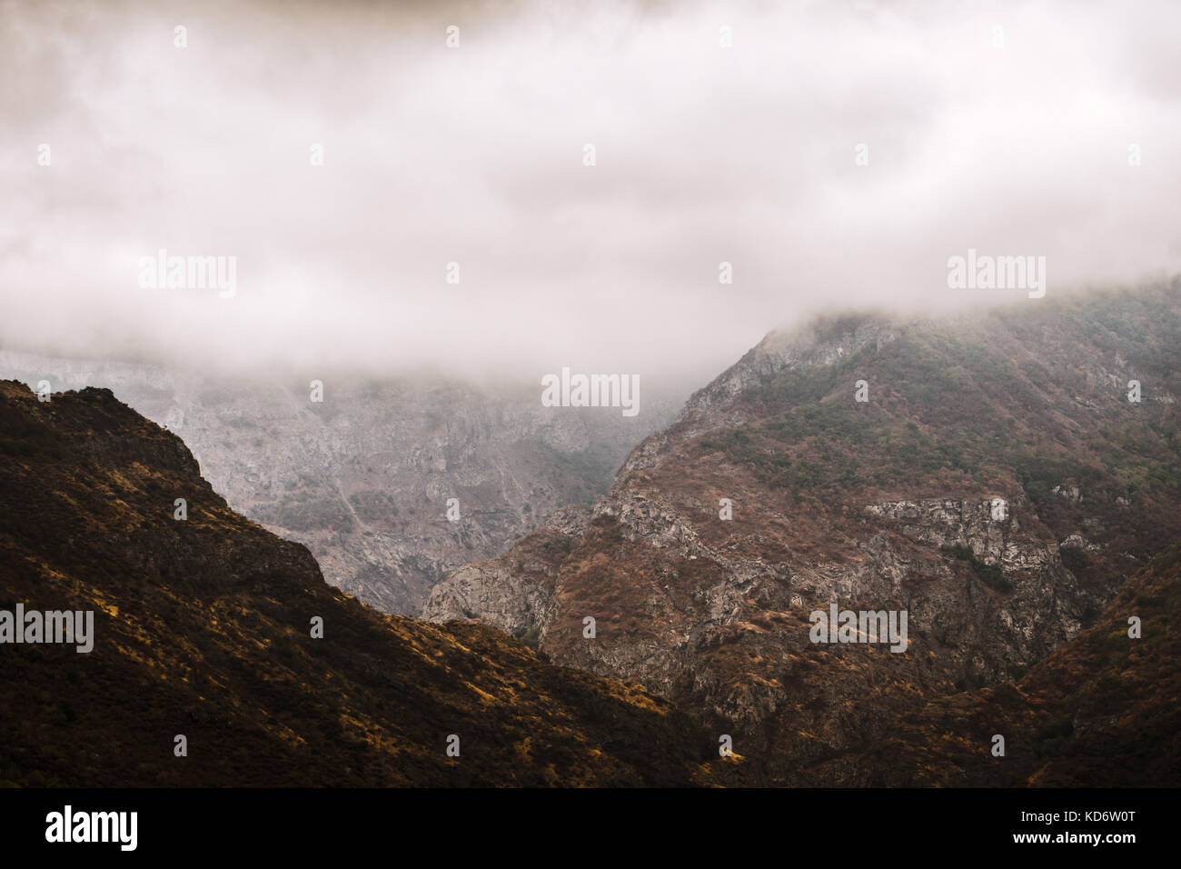 Fog over the mountains and hills of Armenia horizontal Stock Photo