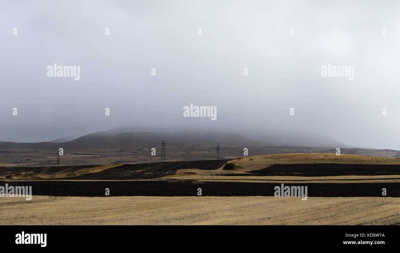 Valley, fog over mountains and hills in Armenia horizontal Stock Photo