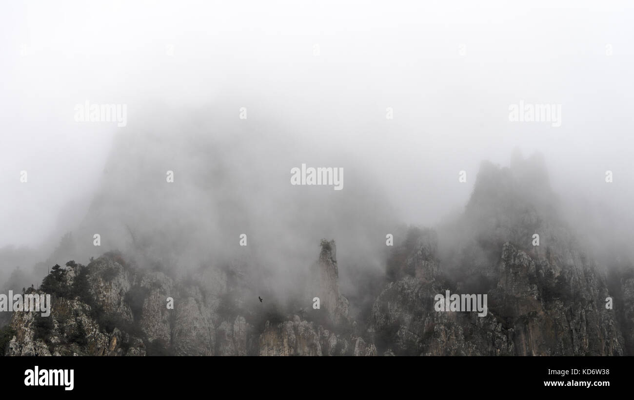 Fragment of the mountain top in Armenia, fog horizontal Stock Photo