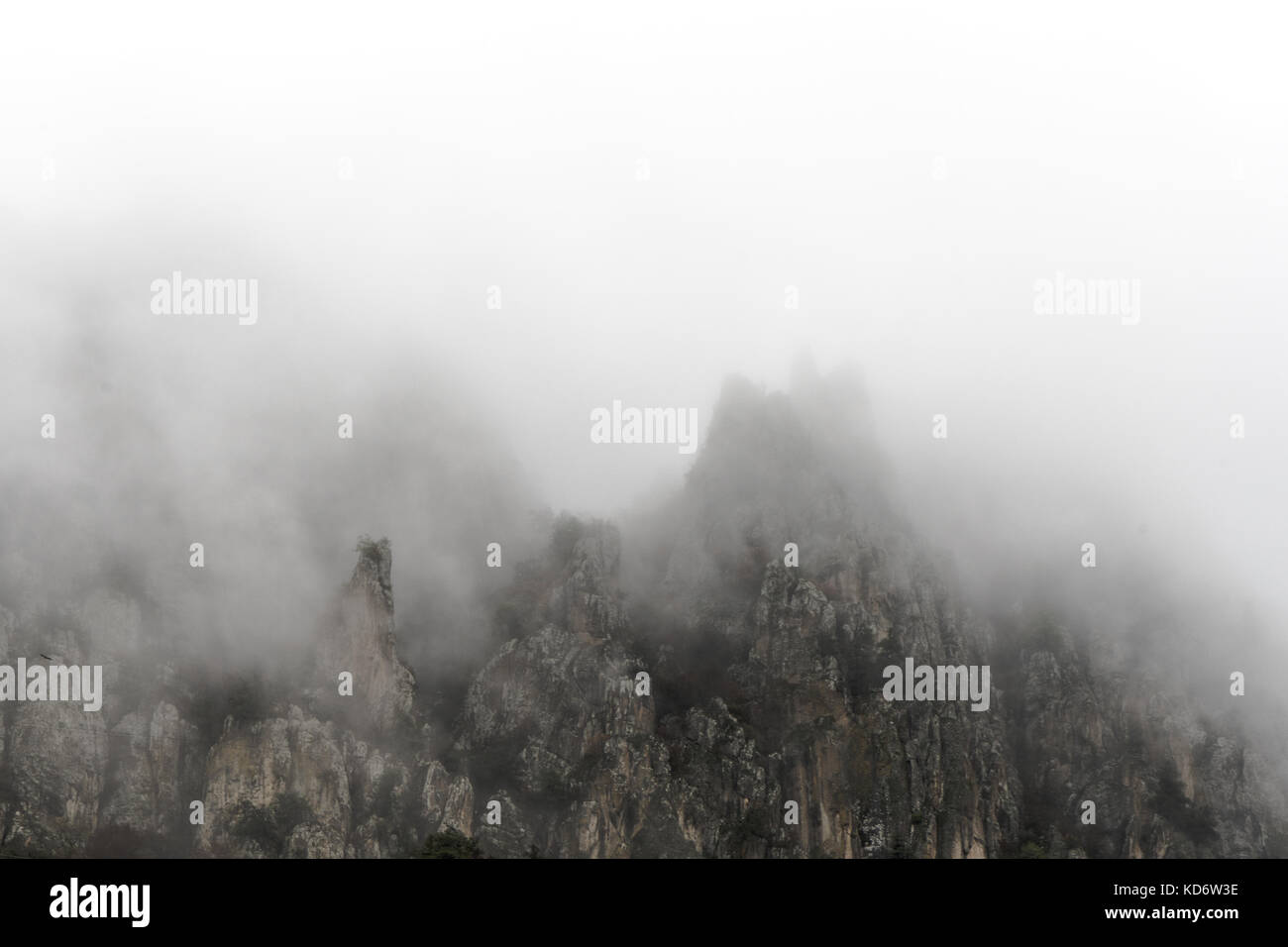 Fragment of the mountain top in Armenia, fog free space horizontal Stock Photo