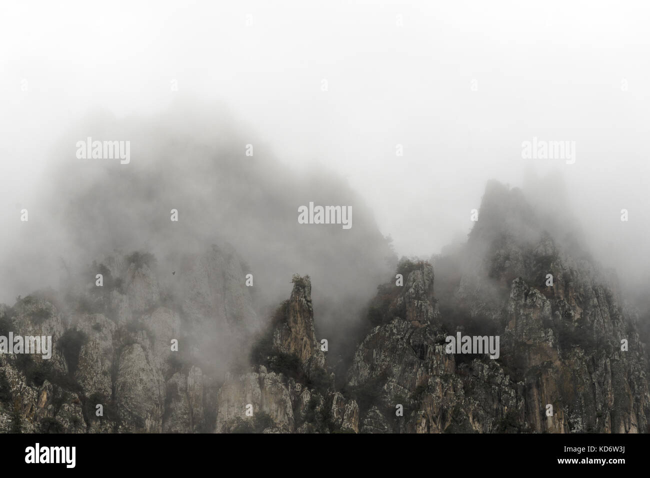 Fragment of the mountain top in Armenia, fog close-up horizontal Stock Photo